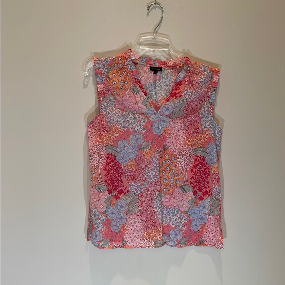 Talbots Pink, Orange, White and Light Blue Sleeveless Blouse